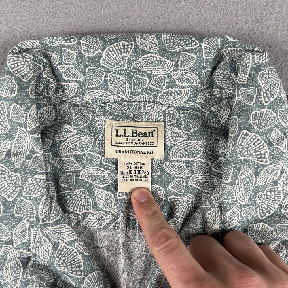 LL Bean Shirt Men’s‎ XL Green Shell Print Traditional Fit Shirt Sleeve Button Up - Picture 7 of 16